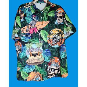 Boho Unique Beach Tropical‎ Surfing Skeleton Resort Cruise Hawaiian Shirt XL